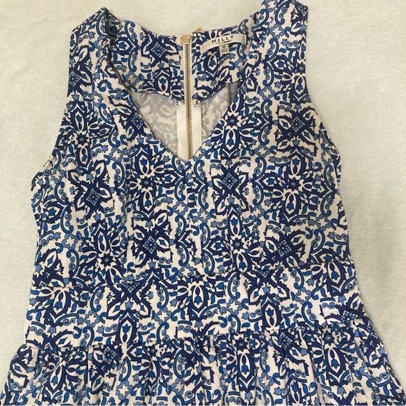 Milly dress 10 fit and flare skater blue white floral paisley pockets Zipper - Picture 6 of 16